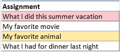 spreadsheet uses red and yellow colors but doesn't specify what they mean