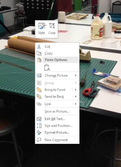 options for adding alt text when you right click on an image in MS PowerPoint