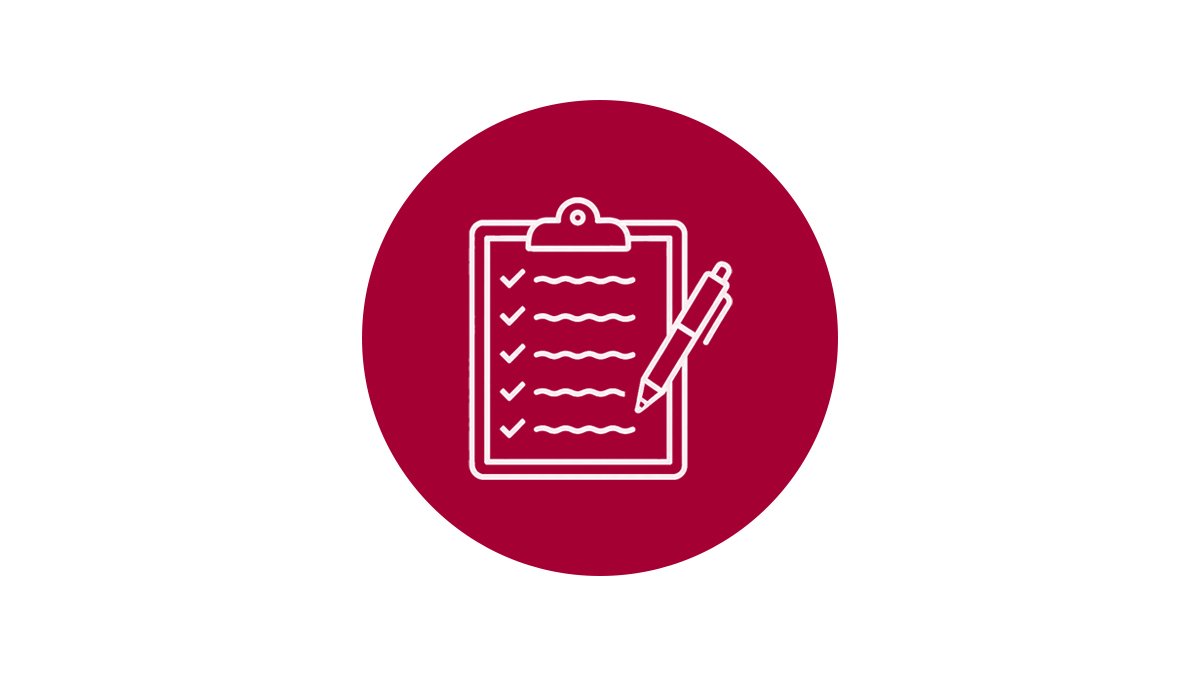 clipboard outline on a red circle