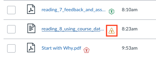 list of files with accessibility icons next to them