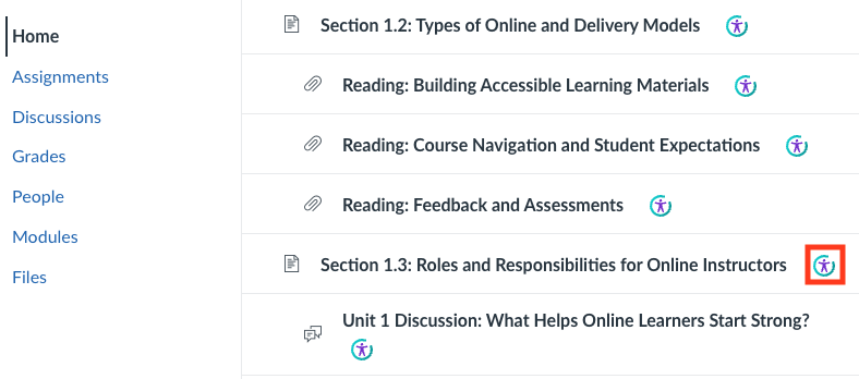 list of files with blue accessibility icon highlighted